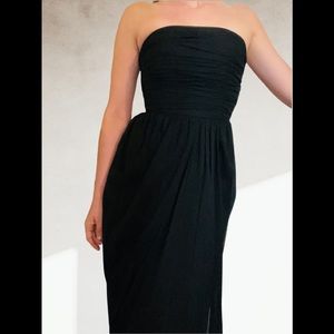 Adele Simpson Vintage 70s Black Strapless Ruched Floor Length Formal Dress